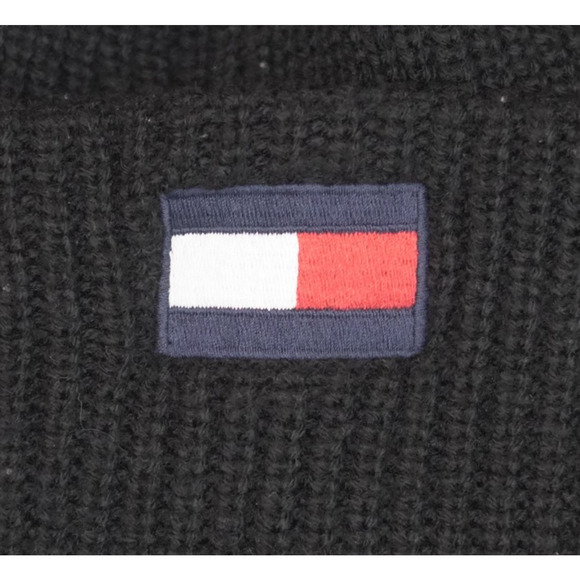 Tommy Hilfiger Unisex Black Knit Cuffed Beanie Hat Logo Acrylic Y2K MSPR $59 - Picture 8 of 9